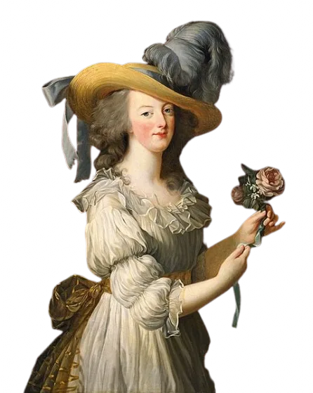 Portrait de Marie-Antoinette en robe de mousseline blanche et chapeau de paille, par Élisabeth Vigée Le Brun
