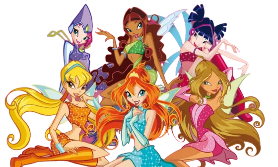 Les six fées Winx : Bloom, Stella, Flora, Musa, Tecna et Layla